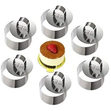 Cercle a Patisserie,mousse Anneaux en acier inoxydable,gâteau Cercle,Moule à Cake,avec poussoir,8 cm de diamètre,Lot de 6 Round