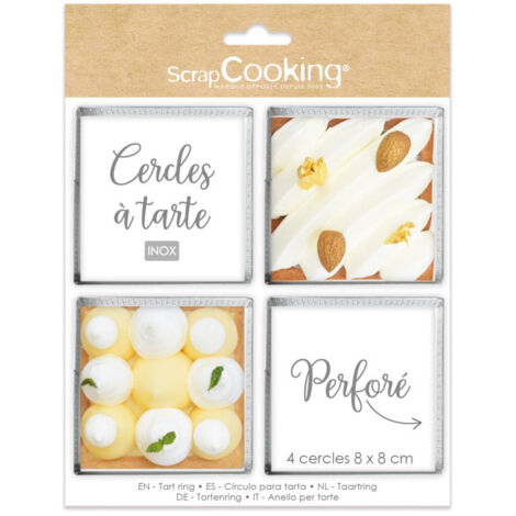 Cercle à tarte - Scrapcooking - Carré Inox - Pack de 4 - 8 cm - Perforés