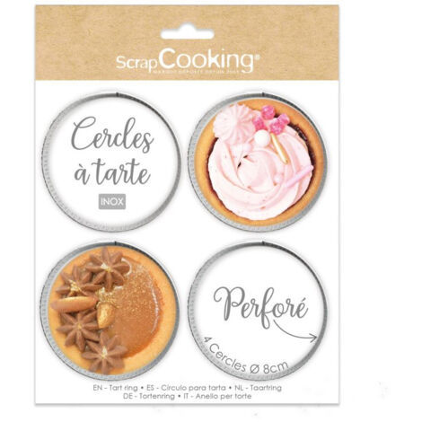 Cercle à tarte - Scrapcooking - Rond Inox - Pack de 4 - Diamètre 8 cm - Perforés