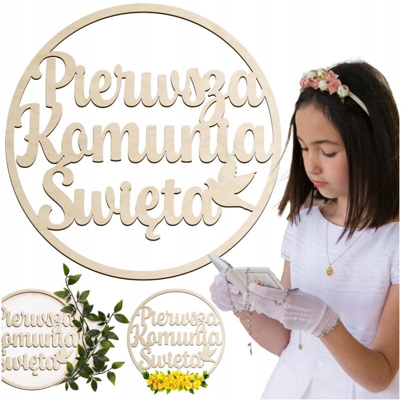 Cercle RING Première Communion 50cm Inscription Couronne en contreplaqué pour le mur