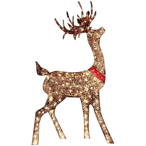 Cerf de Noël lumineux, cerf scintillant avec guirlande lumineuse pour décoration extérieure de terrasse, cerf décoratif de Noël artificiel pré-illuminé par LED