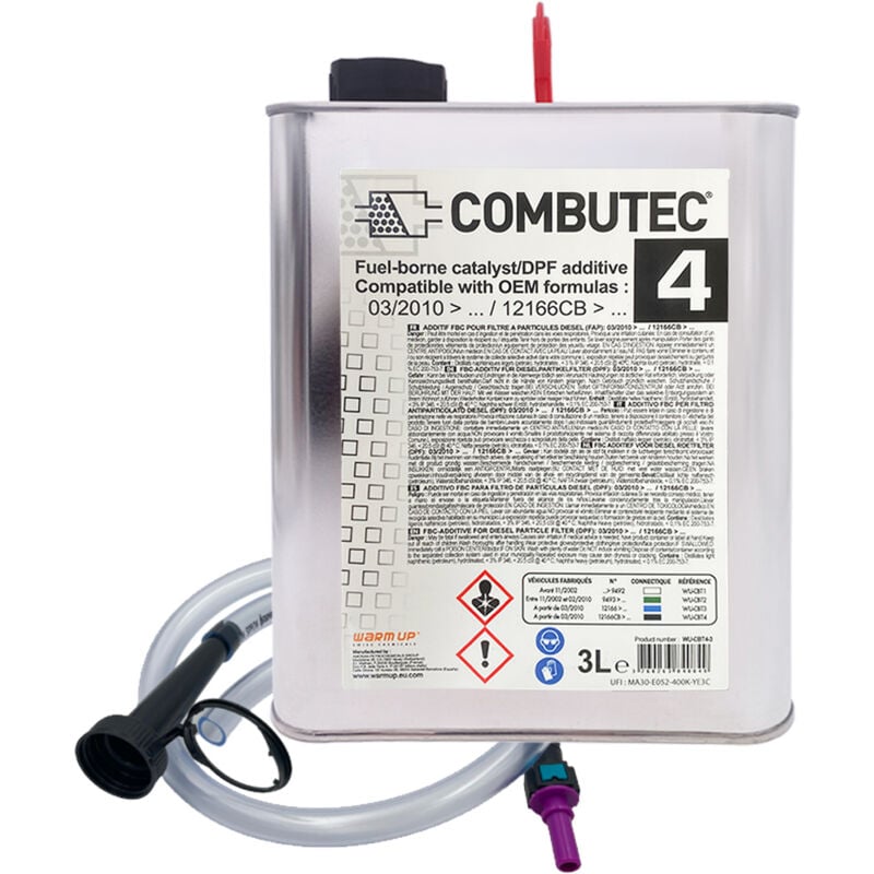 Cérine Peugeot, additif FAP noir Peugeot/Citroën - kit de remplissage Warm Up COMBUTEC 4 - 3L