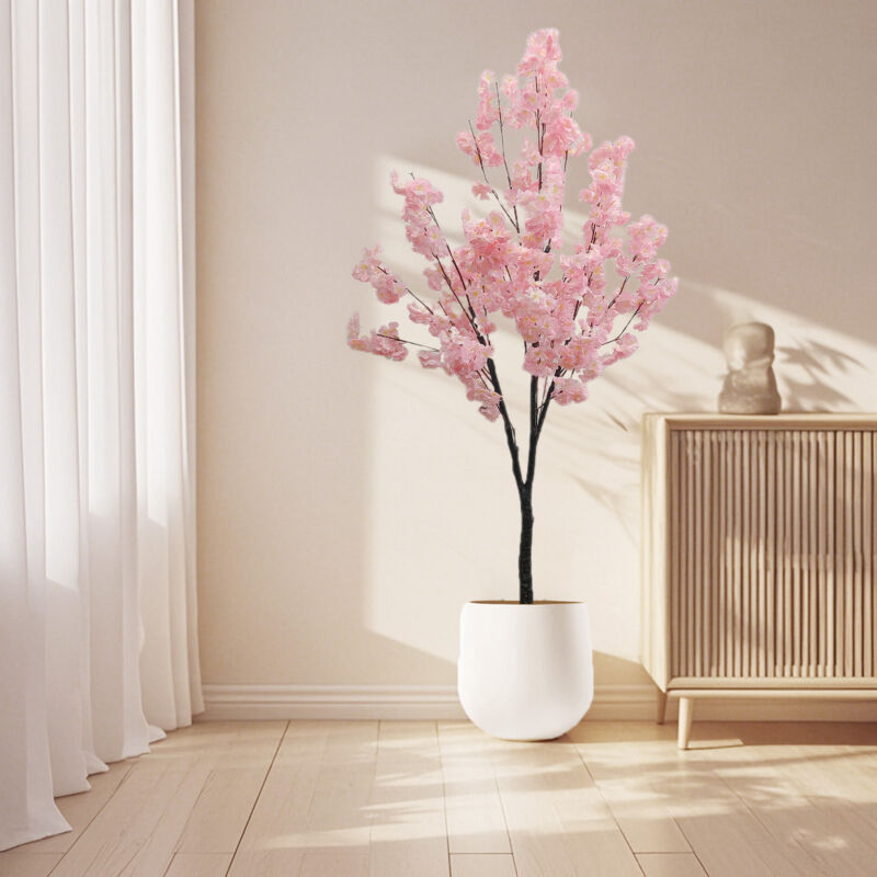Lunsy - Cerisier artificiel en fleurs, 180 cm, avec pot de fleurs, artificiel fait main, pour intérieur, extérieur, maison, bureau