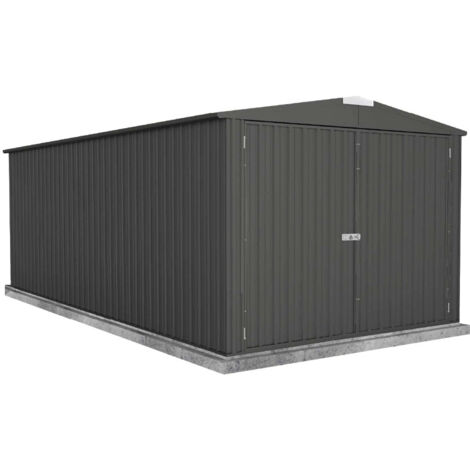 Cerland – Garage métal 17,6 m² – Acier galvanisé gris foncé – Dimensions 300x596x230 cm – Résistance au vent jusqu'à 147 km/h