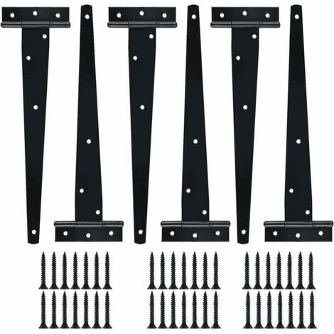 cerniere a T laccate argento da 12 pollici, cerniere a T per impieghi gravosi, cerniere per porte in legno, cerniere per porte in metallo antiruggine con viti per porte da fienile