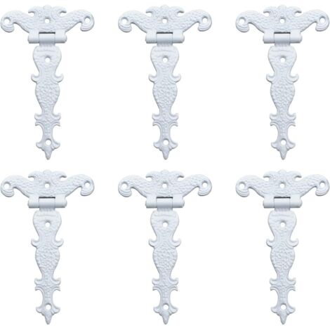 Cerniere in lega di zinco anticato - Cerniere decorative intagliate retrò - Cerniere a forma di T per porte, armadi, portagioie - Bianco 6 pezzi