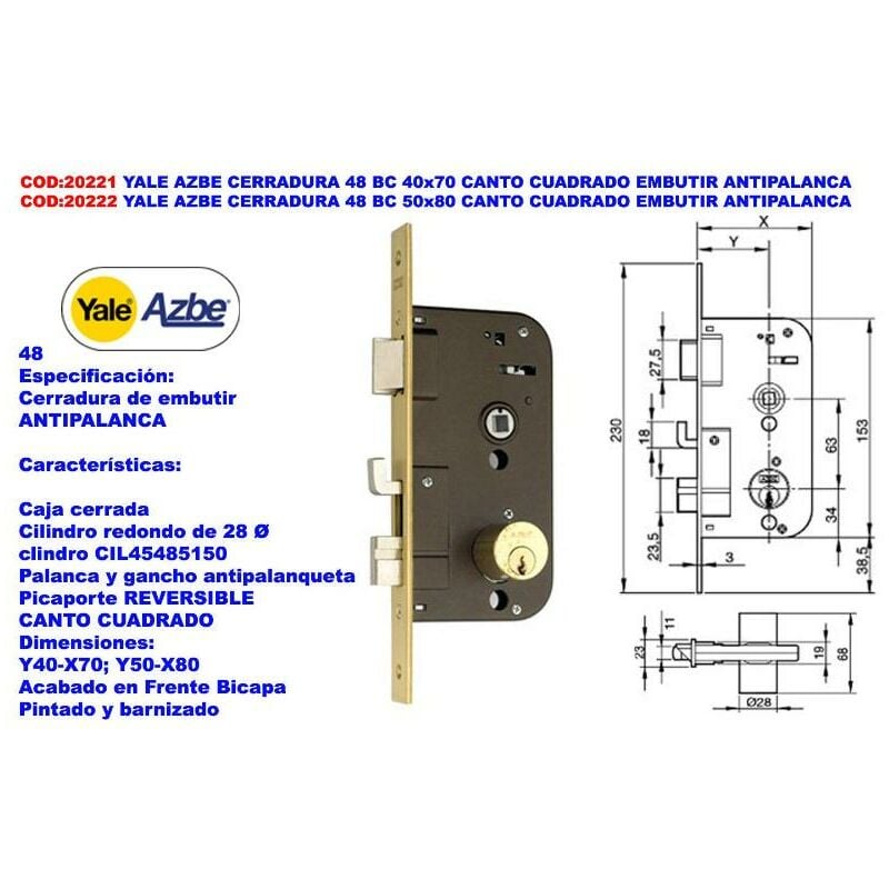 

yale azbe cerradura 48 bc 50x80 c-cuadra.embutir antipalanca - Mibricotienda