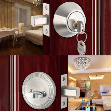 Cerradura con manilla, sistema de cierre de 3 puntos fabricado en acero inoxidable reforzado con núcleo de cobre, para puertas interiores (dormitorio, baño) de 30-45 mm con 3 llaves.