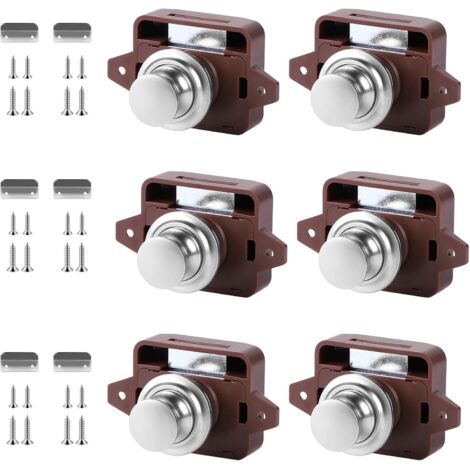 Cerradura de botón pulsador, juego de 6, cerradura metálica sin llave, cerradura, cerradura para muebles, marrón, autocaravana, caravana, botón de bloqueo, pestillo de botón pulsador para puerta, mueb