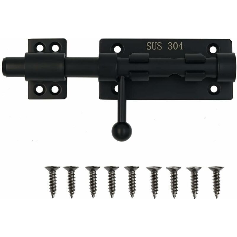 Cerradura de puerta corrediza de acero inoxidable 304 engrosada, con orificio para candado, 15 cm, color negro, 160 mm