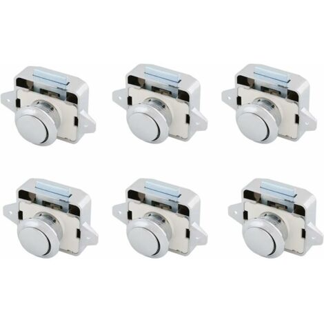 Cerradura de Empuje Cerradura de Muebles Cerradura de Botón Cerraduras de Botón con Mango de Aleación de Zinc para Autocaravana Barco Yate Camping Paquete de 6 Cromo