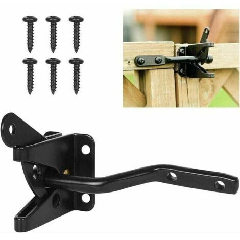 Cerradura de puerta automática negra, pestillo de bloqueo de jardín automático con 6 tornillos para patio/jardín/puerta