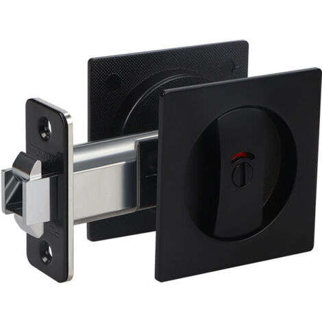 Cerradura de puerta corredera negra con tirador de borde, indicador rojo y verde, cerradura de puerta corredera para dormitorio/baño/estudio, montaje empotrado, herrajes para puertas correderas