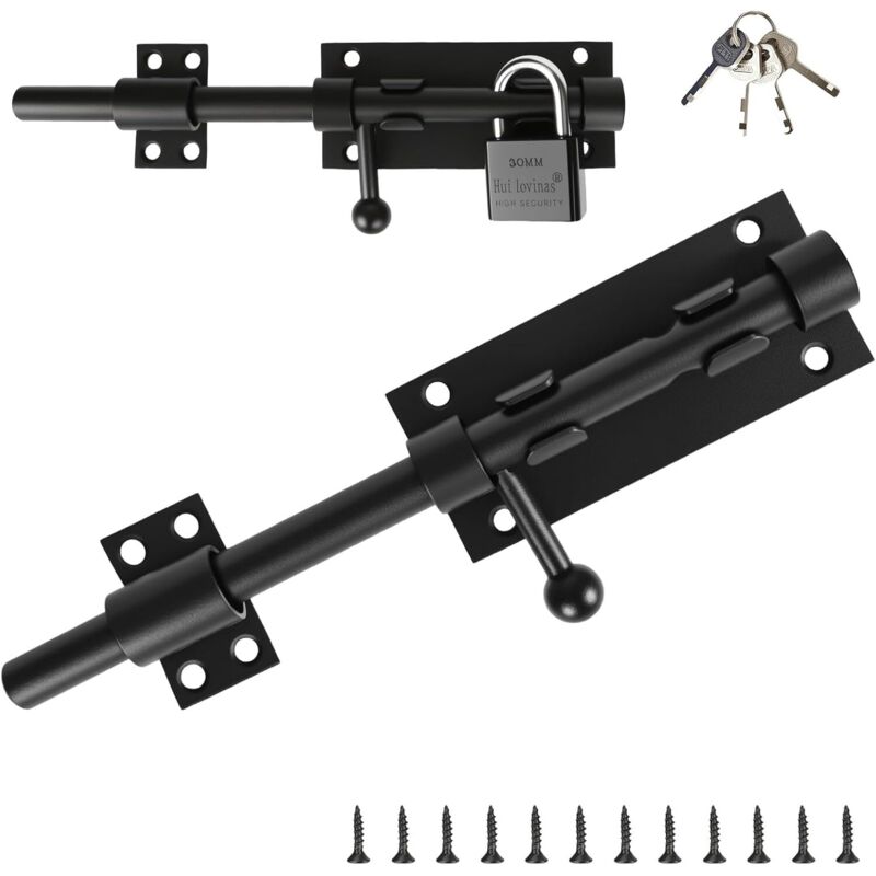Cerradura de puerta de acero inoxidable - Negra - Adecuada para vallas de jardín, puertas, ventanas y almacenes