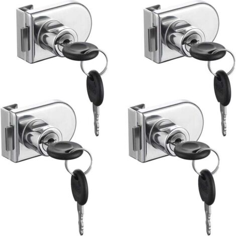 Cerradura de puerta de vidrio KZQ, paquete de 4 cerraduras de leva, para puertas de vidrio, gabinetes y vitrinas, cerradura de seguridad para puertas de vidrio de 5-8 mm sin taladrar