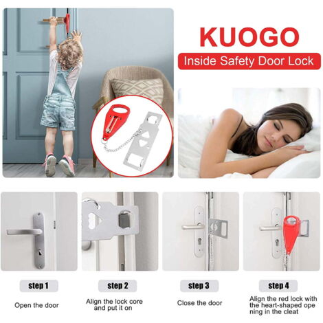 Cerradura de puerta portátil - Juego de 2 cerraduras de puerta robustas y estables para mayor privacidad y seguridad en hoteles y apartamentos, así como para evitar accesos no autorizados cuando se vi