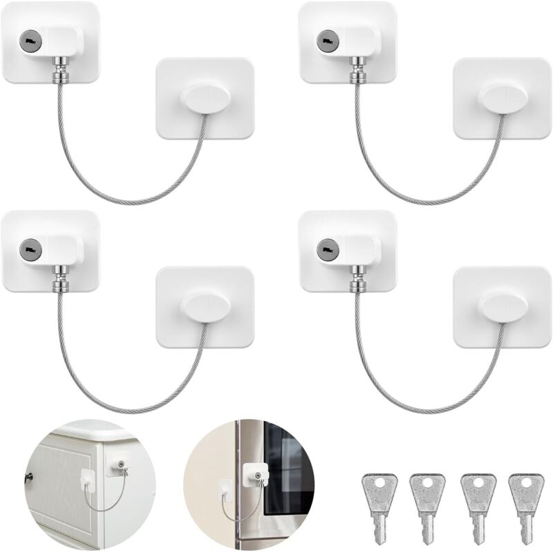 Cerradura de seguridad para ventanas a prueba de niños, cerradura para refrigerador con 4 llaves, apta para refrigeradores, lavadoras, armarios y
