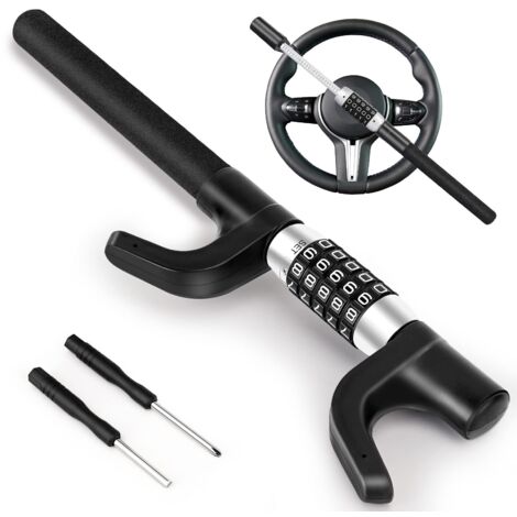 Cerradura de volante de automóvil con combinación de 5 dígitos, cerradura de volante con código retráctil, sin llave, resistente, antirrobo universal para automóviles, camiones, furgonetas y SUV