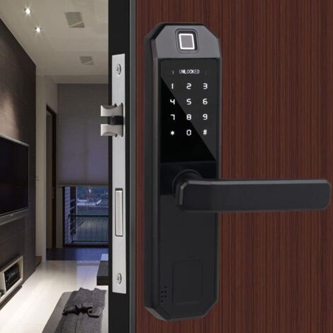 Cerradura electrónica de huellas dactilares, cerradura de puerta digital biométrica inteligente, cerradura de contraseña de huellas dactilares, cerradura de puerta negra