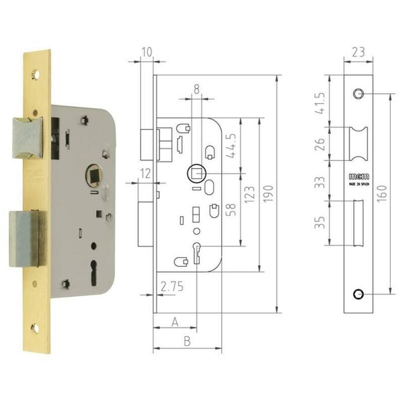 

mcm cerradura embutir madera 1508-2-35 35 canto recto latonado - Mibricotienda