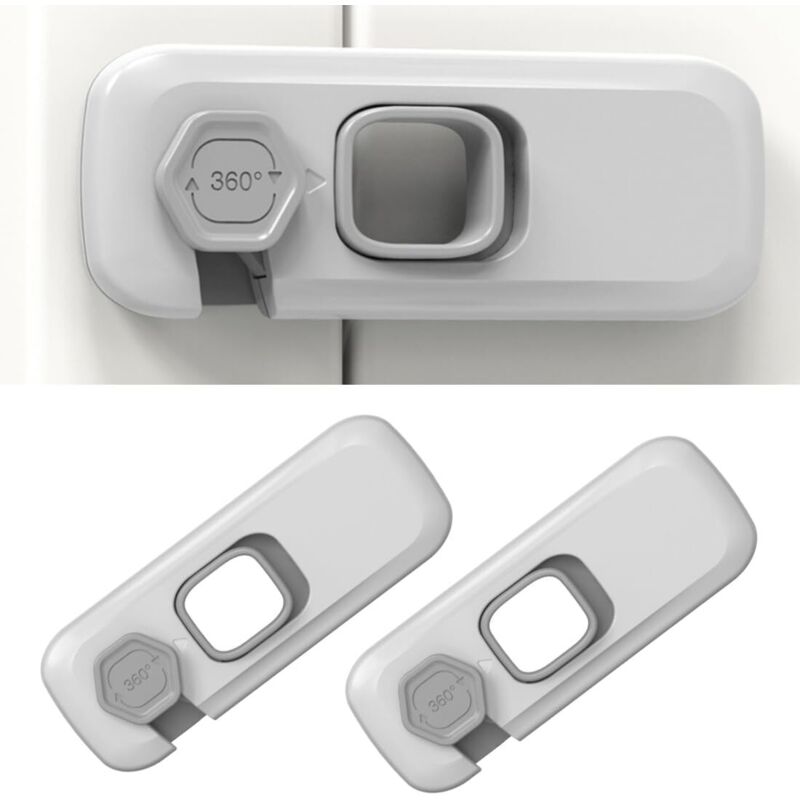 Cerradura gris a prueba de niños para refrigerador (2 piezas), cerradura sin taladro, cerradura para ventana, cerradura para lavadora, cerradura para