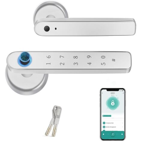 Cerradura Inteligente - Cerradura Eléctrica con Huella Dactilar/Desbloqueo Código/APP/Llave, Smart Door Fingerprint Lock con manija Protección de Contraseñas, Advertencia de Baja Potencia