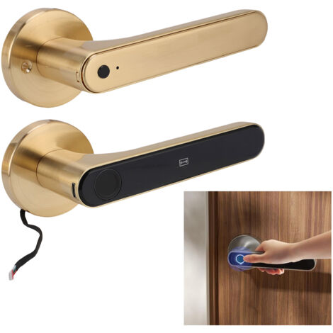 Cerradura inteligente con 5 funciones: huella dactilar, contraseña, tarjeta IC y aplicación Tuya, manija dorada, cerradura de aluminio.
