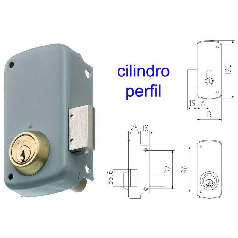 

mcm cerradura sobreponer 2556cp- 60-izqda pintada cilindro perf - Mibricotienda