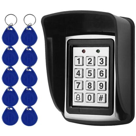 Cerradura metálica con teclado para apertura de puerta, teclado de control de acceso, 125 kHz, lector de tarjetas EM + 10 llaves RFID + funda impermeable para sistema de control de acceso a puertas.