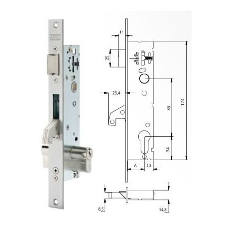 Cerradura Metalica Embutir 25X30Mm 2241Be303Ai Inox Gancho Tesa