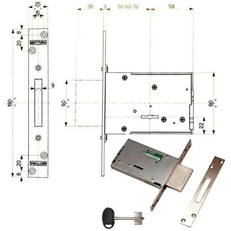 Cerradura para insertar hierro Dm E70 40701 Mottura