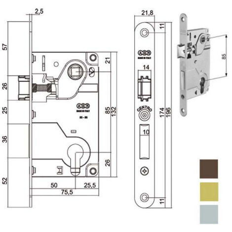 Cerradura para madera central E50 dorada 1024 AGB