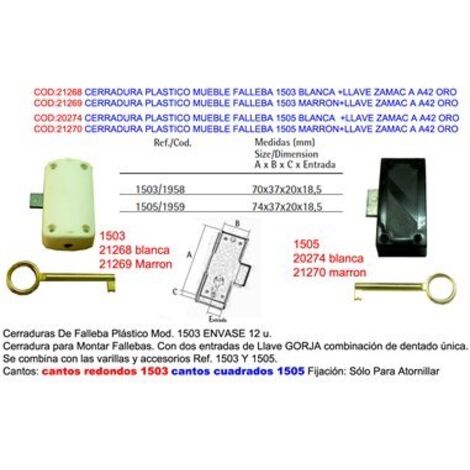 Cerradura para mueble falleba 1505 marrón con llave zamac A42 oro