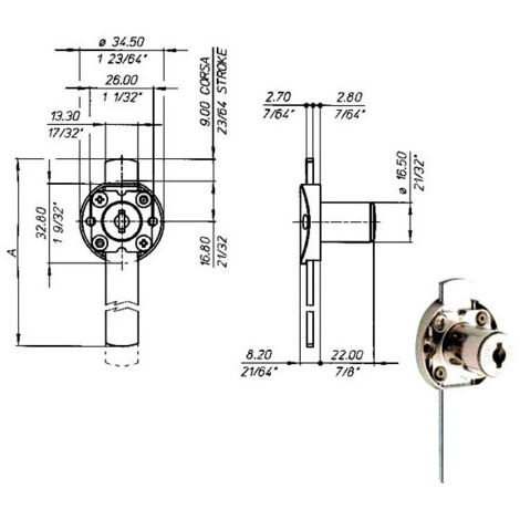 Cerradura para muebles cerrojo inferior 2632 Meroni