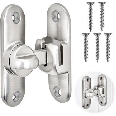 Cerradura para puerta corredera, pestillo para puerta corredera de 90/180 grados, cerradura para puerta interior con tornillos para cocina, ventana, dormitorio (plateada)