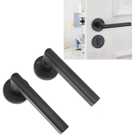 Cerradura para puerta de dormitorio con llave – Cerradura para puerta interior con manija sólida y placa reforzada de aluminio y hierro – Juego completo para puertas interiores