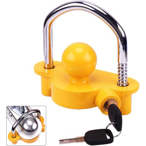 Cerradura para remolque, cerradura para bola de remolque, cerradura universal para caravanas, barcos y enganches, incluye 2 llaves, amarilla