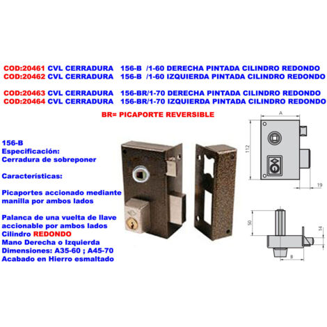 CERRADURA SOBREP IZDA ESMAL - 60 MM