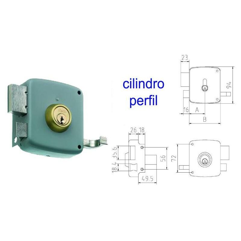 

mcm cerradura sobreponer 2525p-100-dcha pintada cilindro perfil - Mibricotienda