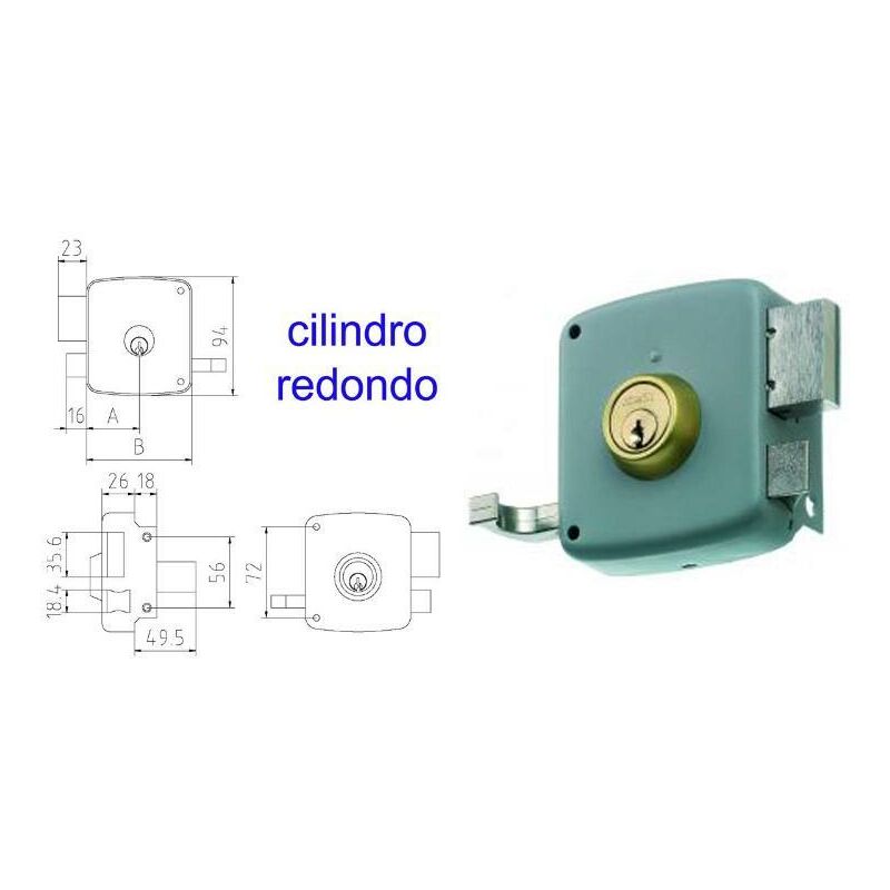 

mcm cerradura sobreponer 2525pr- 80-izqda pintada cilindro redo - Mibricotienda