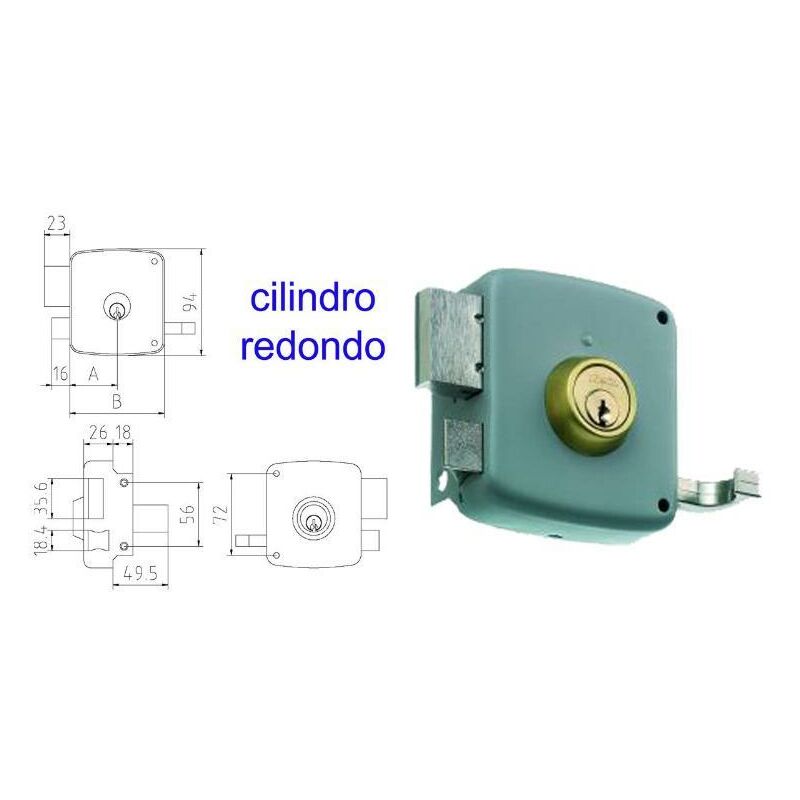 

mcm cerradura sobreponer 2525pr- 80-dcha pintada cilindro redon - Mibricotienda