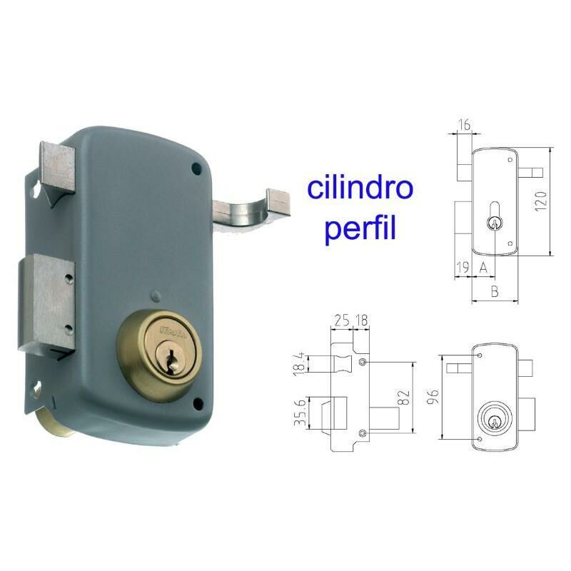 

mcm cerradura sobreponer 2556ap- 60-dcha pintada cilindro perfi - Mibricotienda