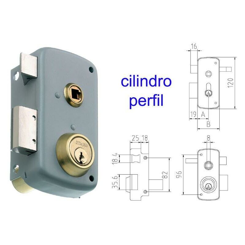 

mcm cerradura sobreponer 2556bp- 60-dcha pintada cilindro perfi - Mibricotienda