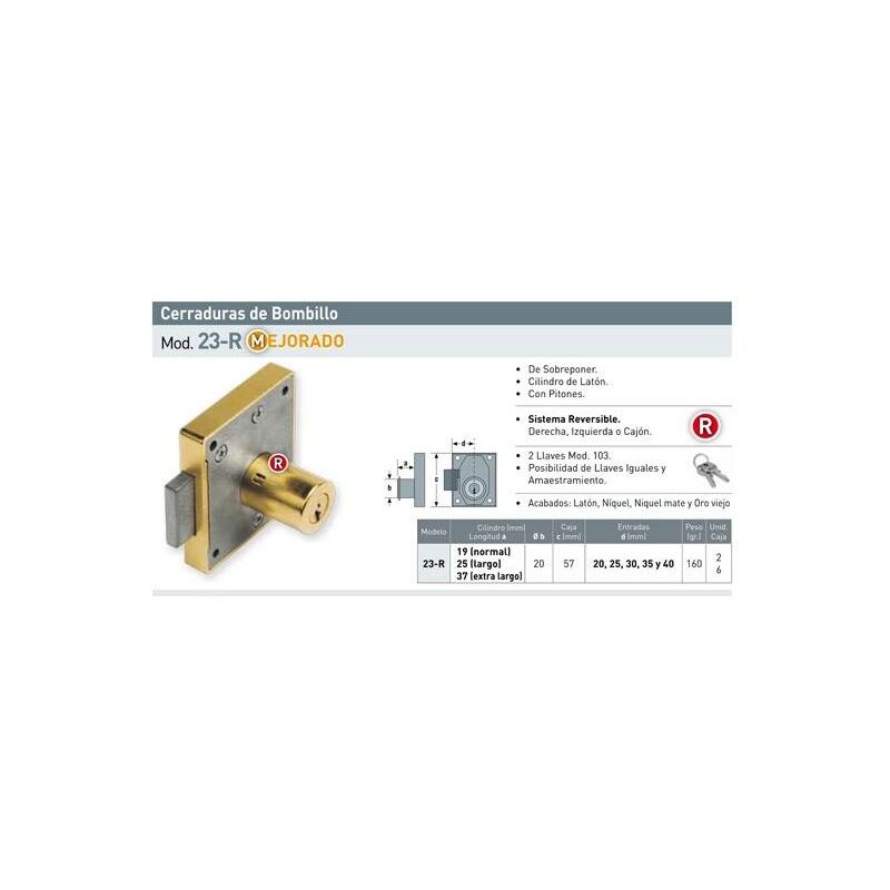 

Cerradura sobreponer mueble bombillo 37 mm 23Ry25 MM NIQUEL MATE Urko