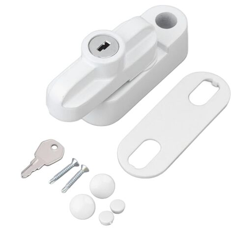 Cerradura universal para ventanas corredizas, antirrobo, para ventanas abatibles, apta para ventanas de una y dos hojas, color blanco.