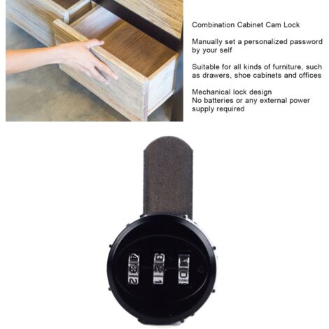 Cerraduras mecánicas para cajones con combinación de 3 dígitos, mini cerradura de leva de zinc, sin llave.