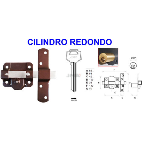 Cerrojo AVL 8301-R 80 P 50 mm con redondo llave y botón 3 llaves
