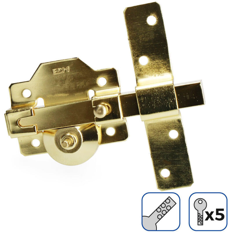 EDM - cerrojo de superficie color dorado con cilindro redondo seguridad y pestillo apertura