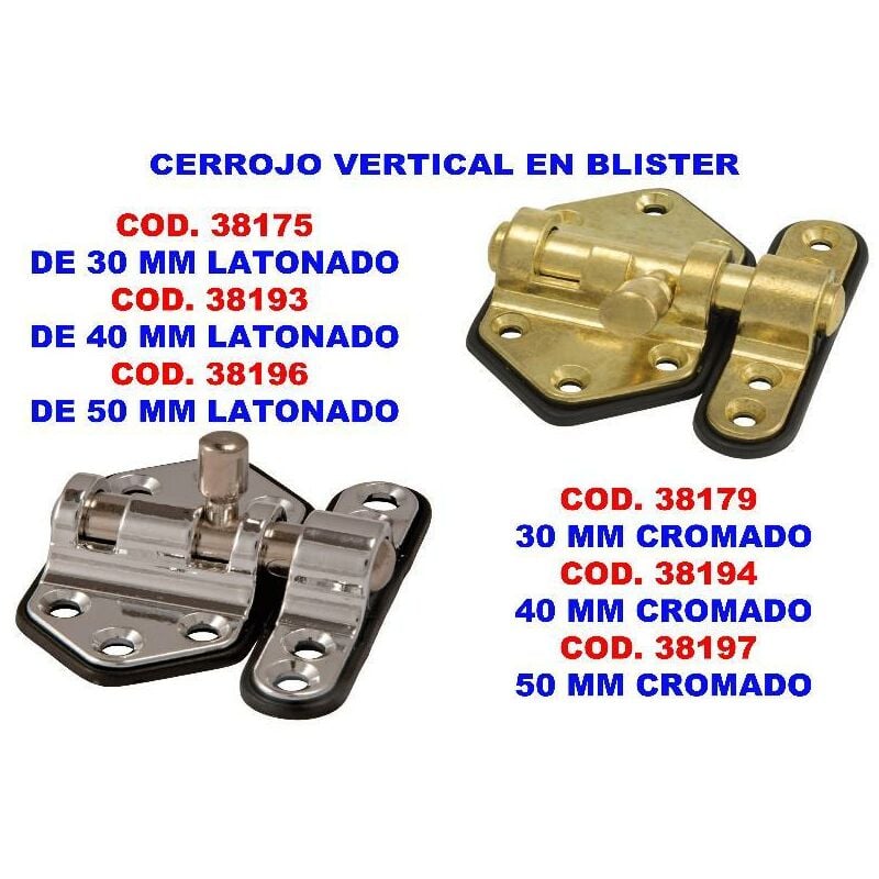 

cerrojo vertical 40 mm latonado en blister s-736 - Mibricotienda