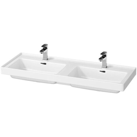 Cersanit Crea - Lavabo double 121x46 cm, avec trop-plein, 2 trous pour robinetterie, blanc K673-006